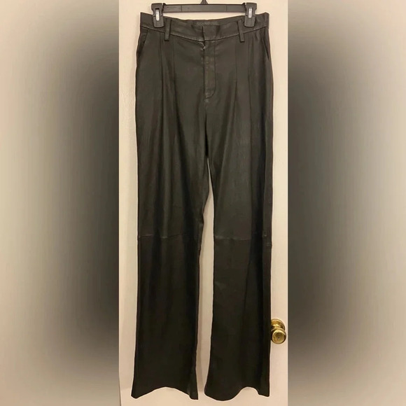 SPRWMN Leather Straight Leg Trousers Black Size Small - Picture 4 of 8